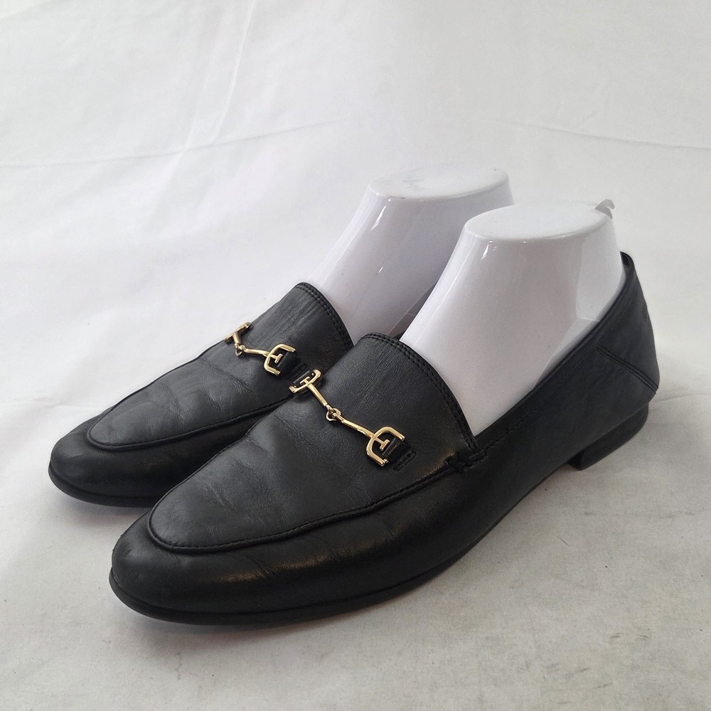 Sam Edelman Loafers Womens 8.5 M Black Leather Gold Bit Slip On Preppy Classic